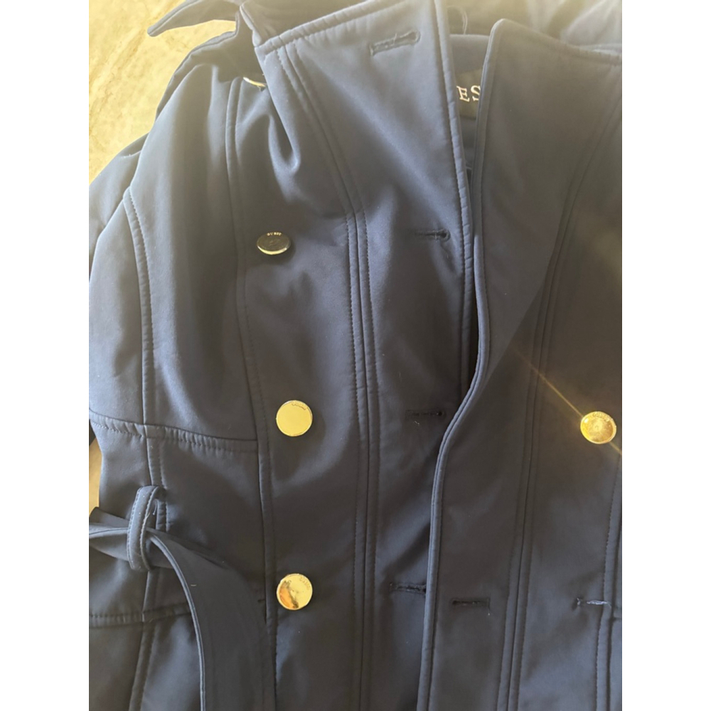 Women's GUESS Navy Trench Coat with Gold Buttons M - Picture 3 of 10